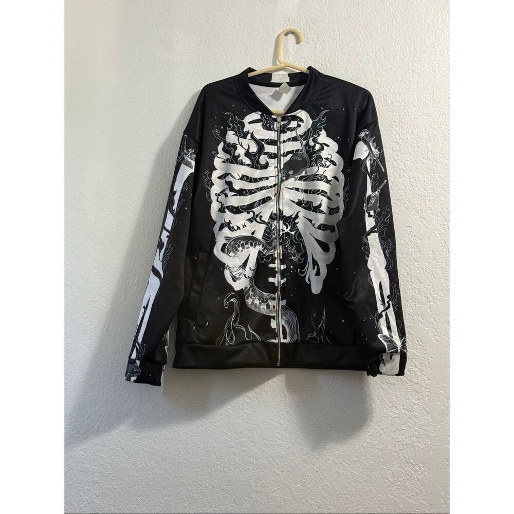 Hannah Sung Cadaver Black Unisex Bomber Jacket Xl skeleton goth grunge
